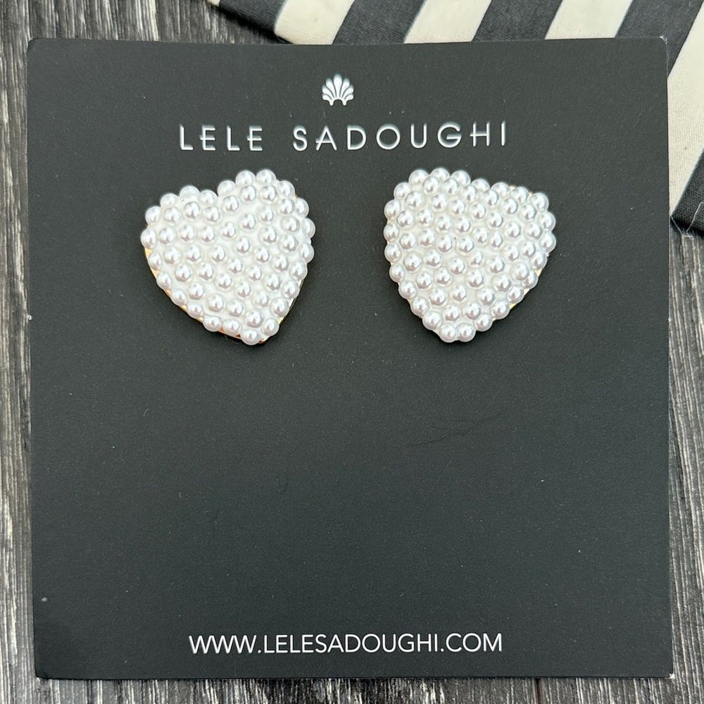Lele Sadoughi Jeweled Heart Button Earrings Ivory Pearl NEW